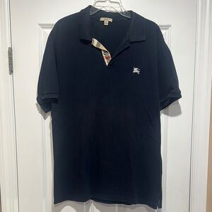 Burberry Polo Shirt in Blue and Tan with Classic Collar